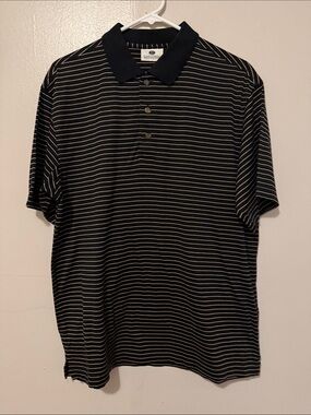 Men's Black Striped Polo Shirt with Contrast Collar